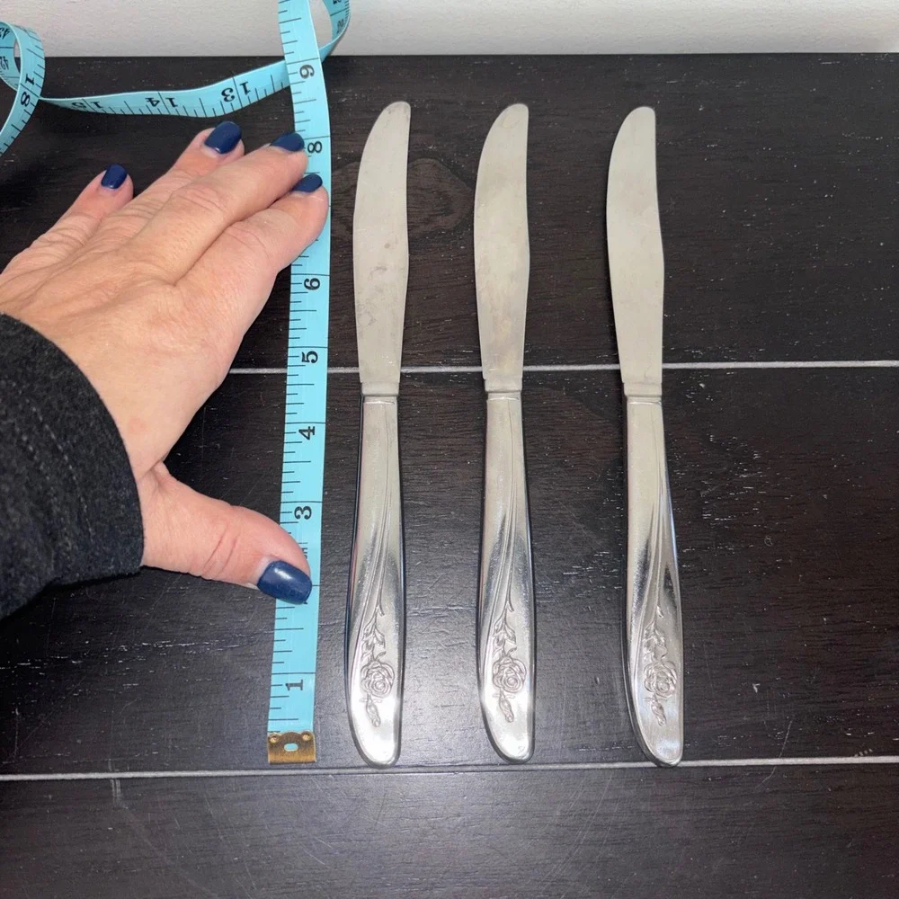 Vintage | Oneida | MY ROSE Pattern | Stainless Steel‎ Dinner Knives | Set of 3